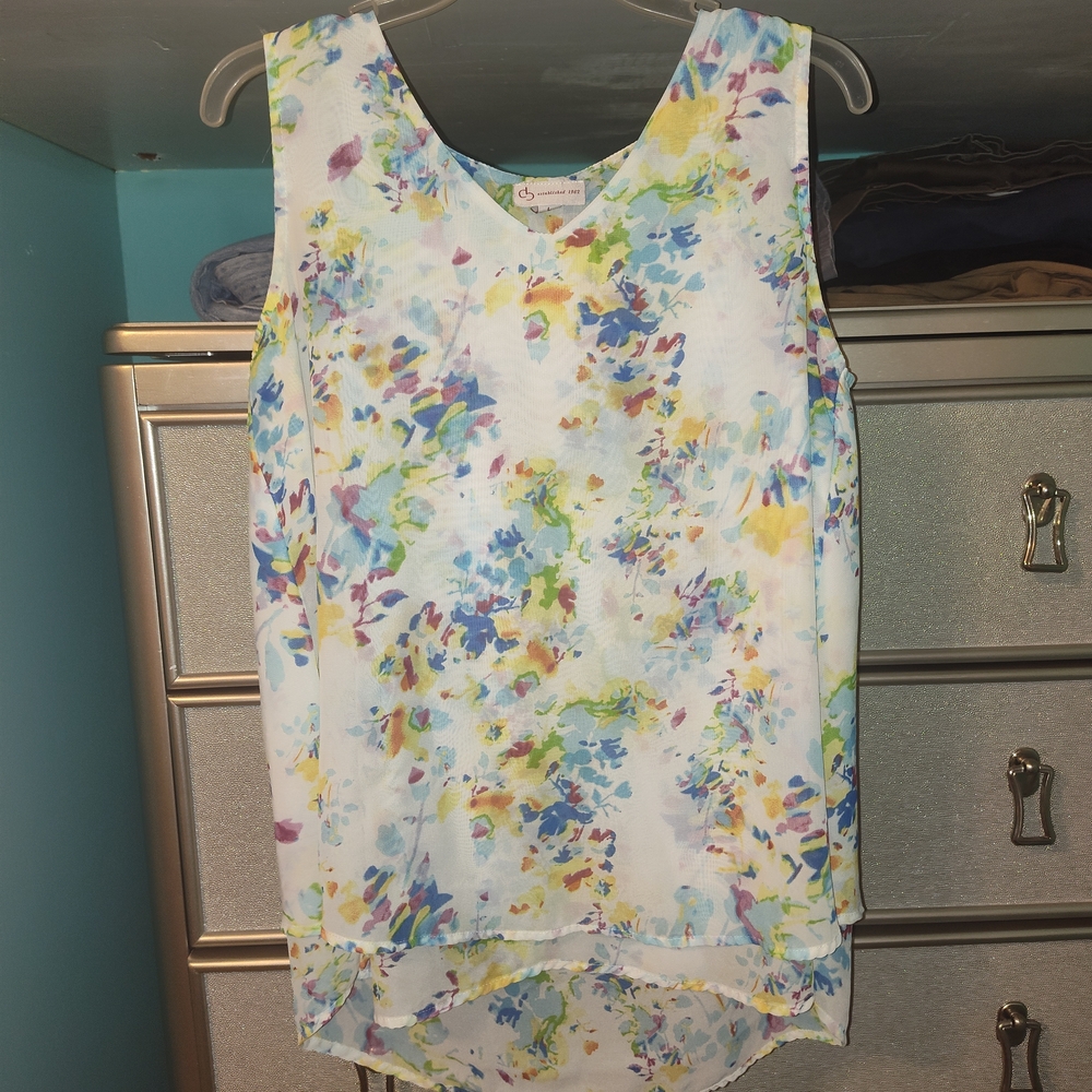 CB casual White Sleeveless Watercolor Floral Print Cami
